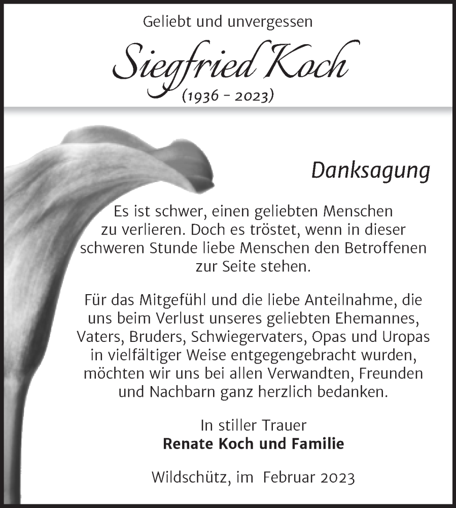 Traueranzeigen Von Siegfried Koch Abschied Nehmen De