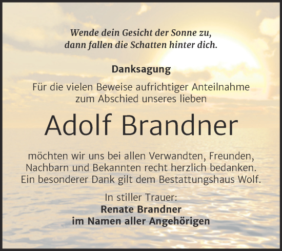 Traueranzeigen Von Adolf Brandner Abschied Nehmen De