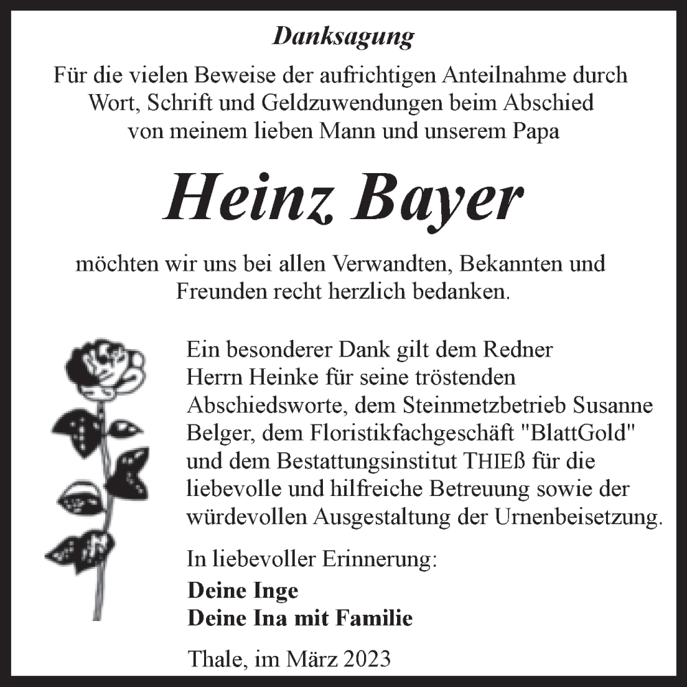 Traueranzeigen Von Heinz Bayer Abschied Nehmen De