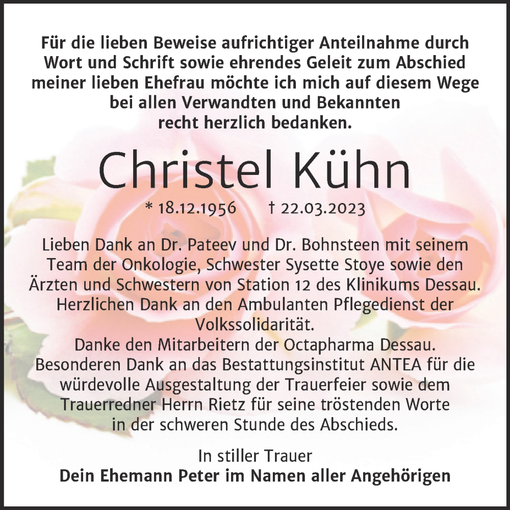 Traueranzeigen Von Christel K Hn Abschied Nehmen De