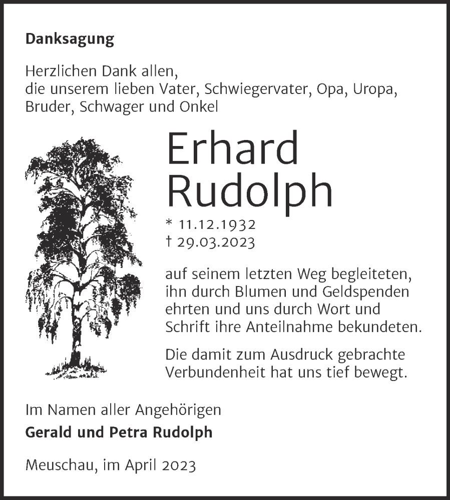 Traueranzeigen Von Erhard Rudolph Abschied Nehmen De