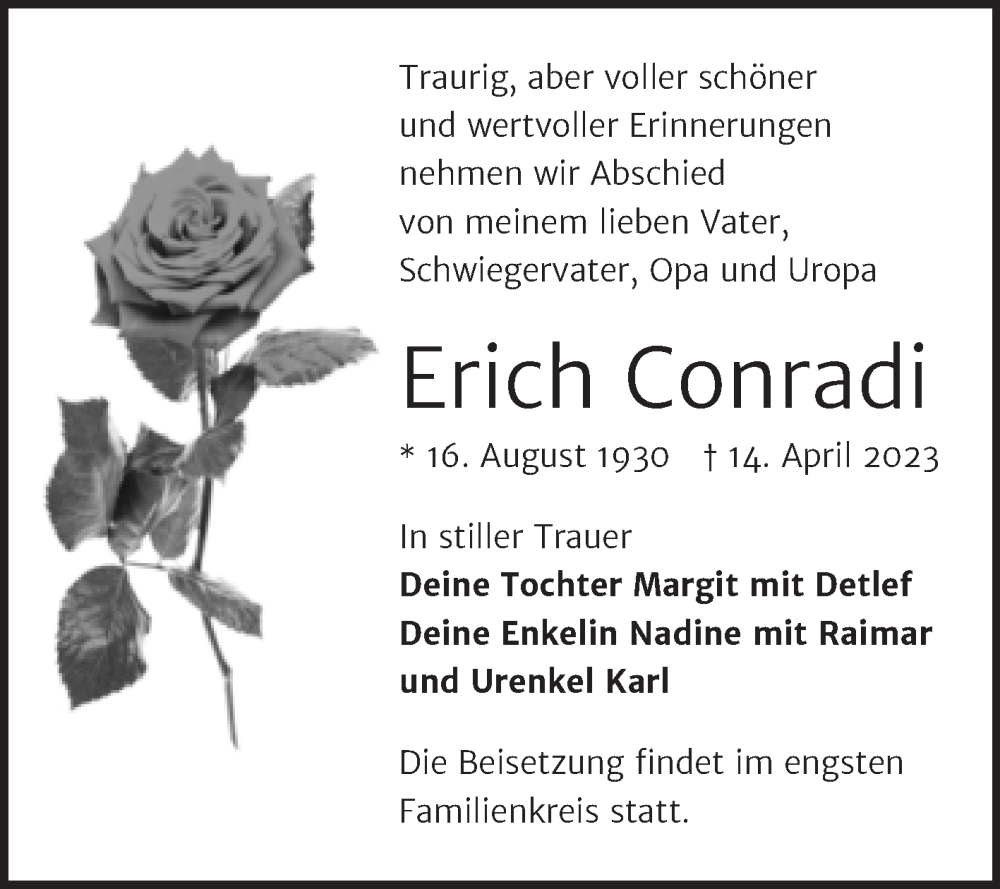 Traueranzeigen Von Erich Conradi Abschied Nehmen De