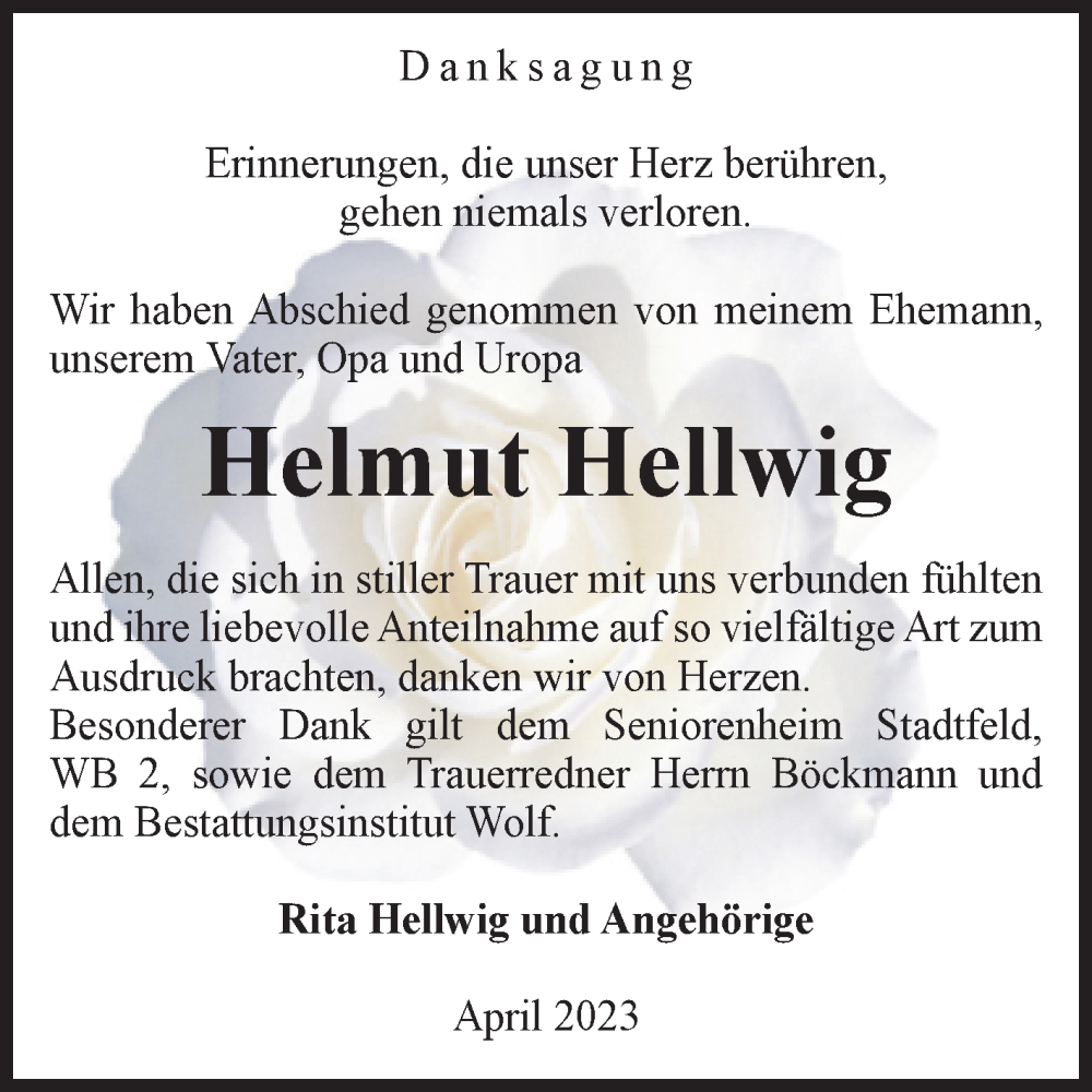 Traueranzeigen Von Helmut Hellwig Abschied Nehmen De