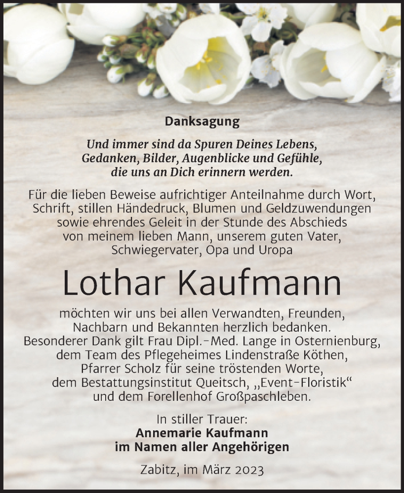 Traueranzeigen Von Lothar Kaufmann Abschied Nehmen De