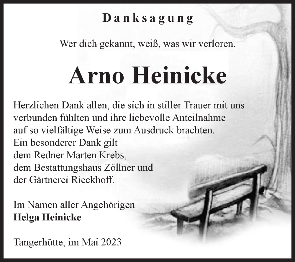 Traueranzeigen Von Arno Heinicke Abschied Nehmen De