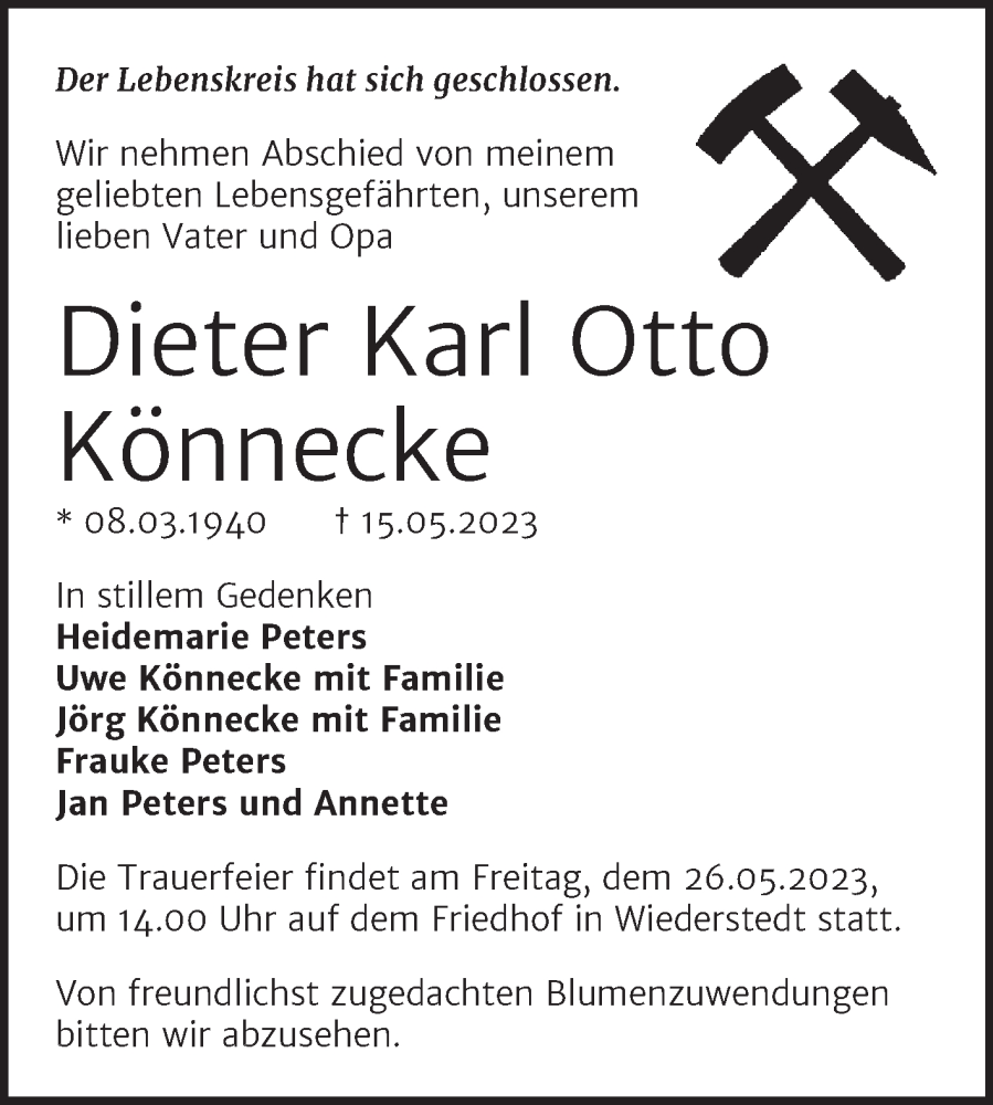 Traueranzeigen von Dieter Karl Otto Könnecke abschied nehmen de