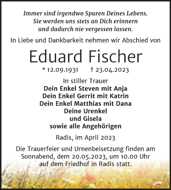 Traueranzeigen Von Eduard Fischer Abschied Nehmen De