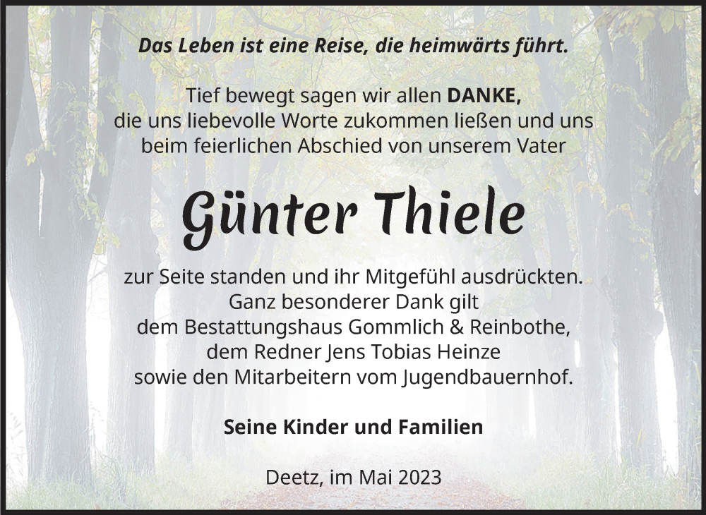 Traueranzeigen von Günter Thiele abschied nehmen de