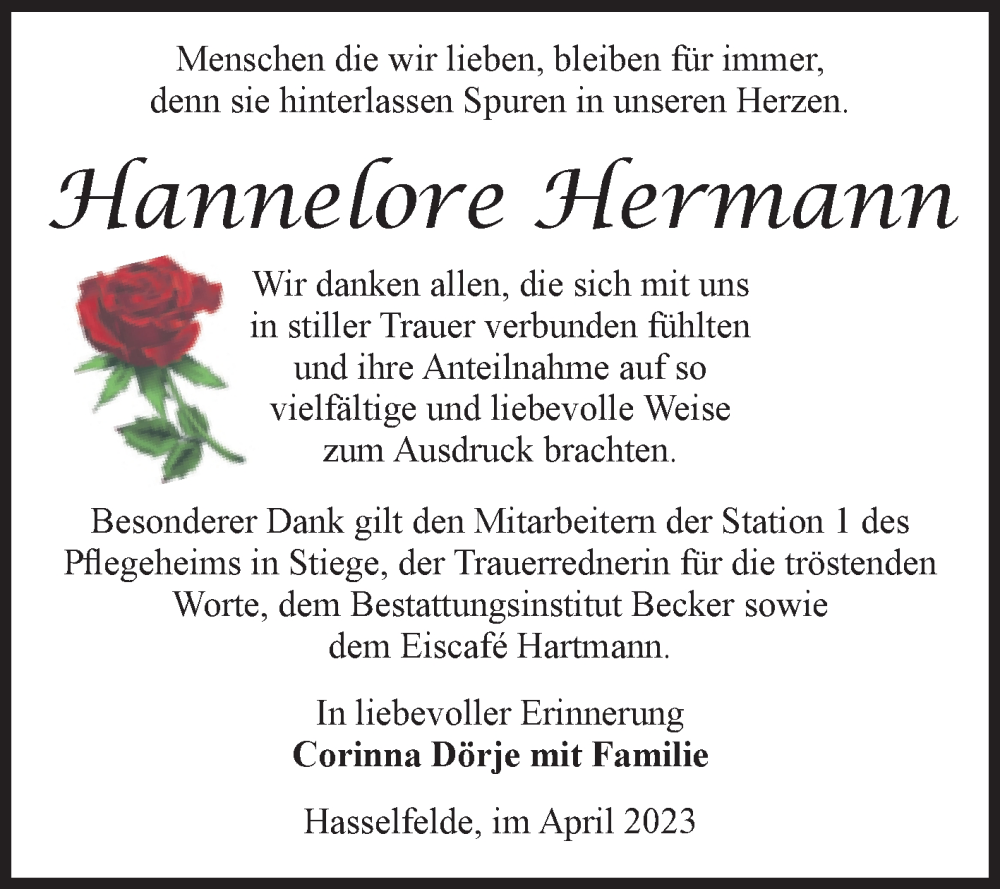 Traueranzeigen Von Hannelore Hermann Abschied Nehmen De