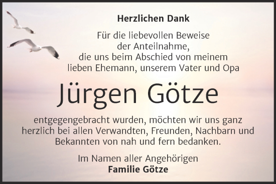 Traueranzeigen von Jürgen Götze abschied nehmen de