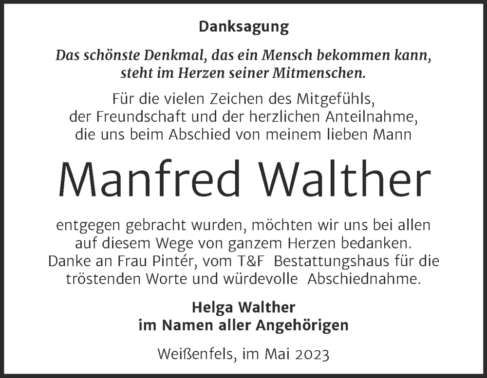 Traueranzeigen Von Manfred Walther Abschied Nehmen De