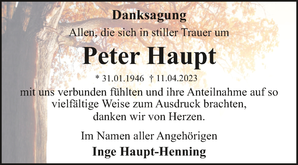 Traueranzeigen Von Peter Haupt Abschied Nehmen De