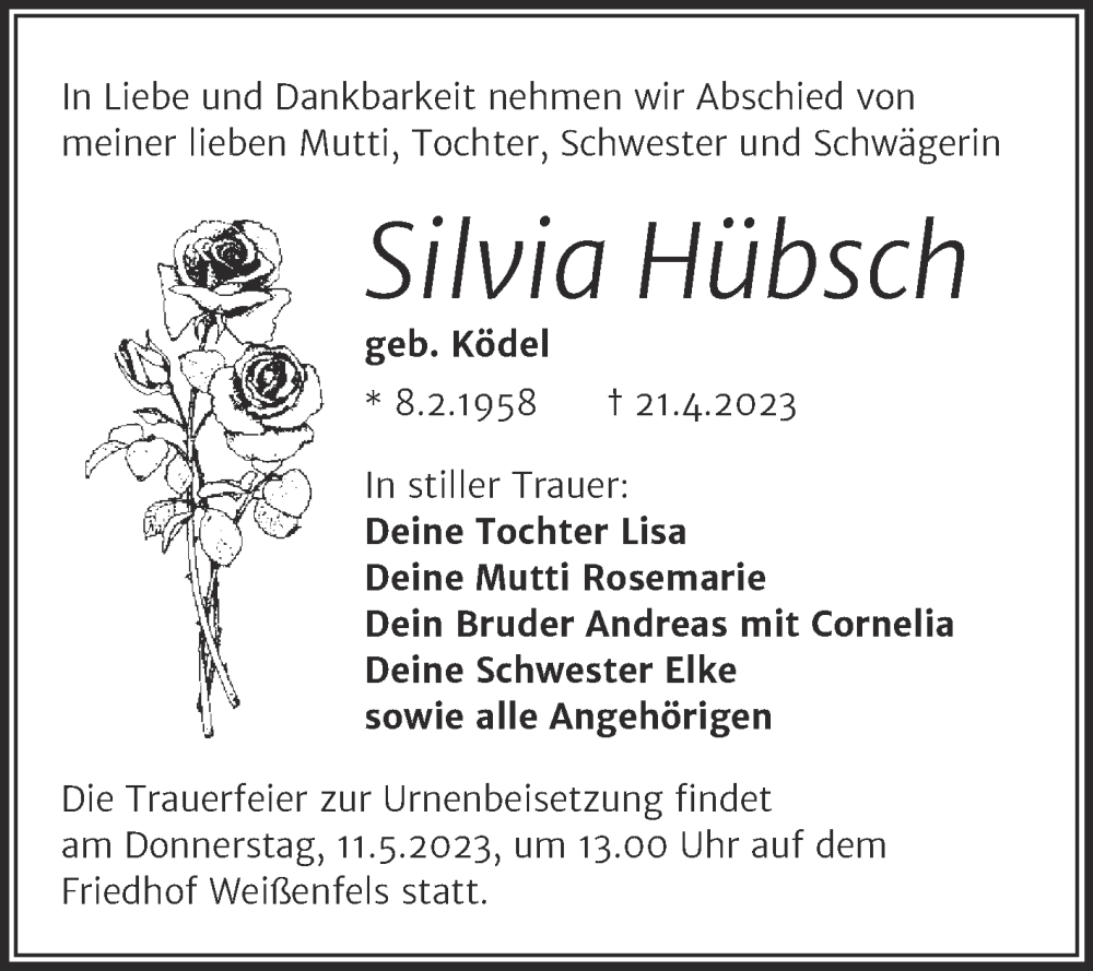 Traueranzeigen von Silvia Hübsch abschied nehmen de