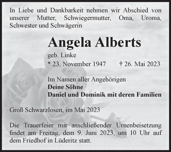 Traueranzeigen Von Angela Alberts Abschied Nehmen De