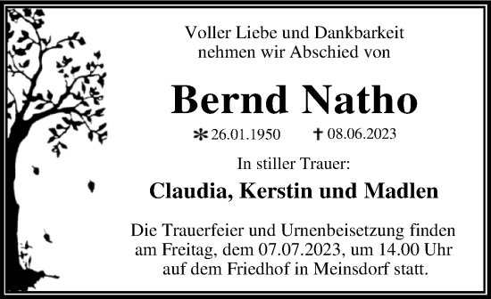 Traueranzeigen Von Bernd Natho Abschied Nehmen De