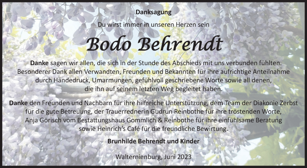 Traueranzeigen Von Bodo Behrendt Abschied Nehmen De