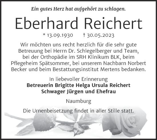 Traueranzeigen Von Eberhard Reichert Abschied Nehmen De