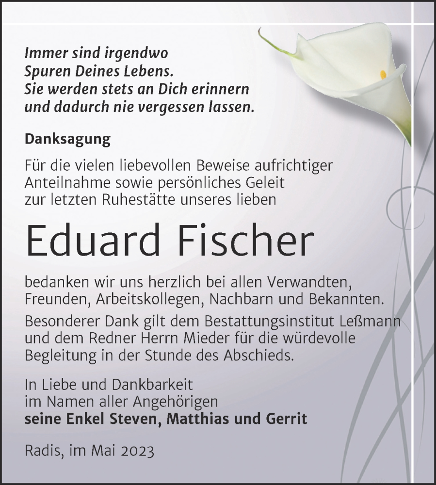 Traueranzeigen Von Eduard Fischer Abschied Nehmen De