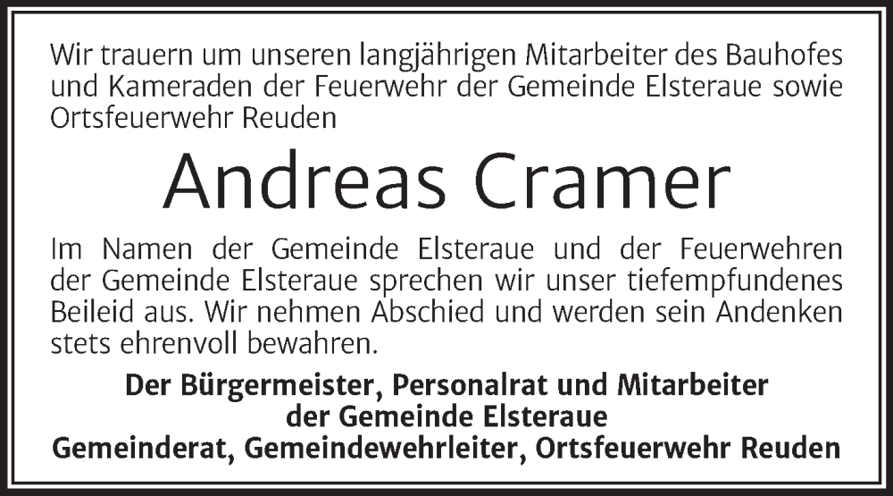 Traueranzeigen Von Andreas Cramer Abschied Nehmen De