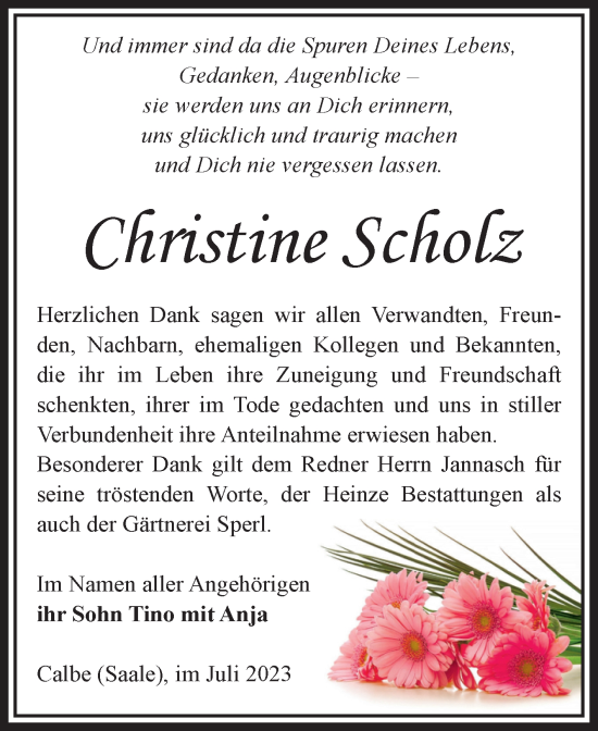 Traueranzeigen Von Christine Scholz Abschied Nehmen De