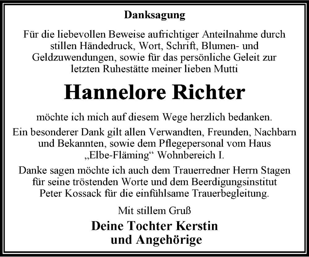 Traueranzeigen Von Hannelore Richter Abschied Nehmen De