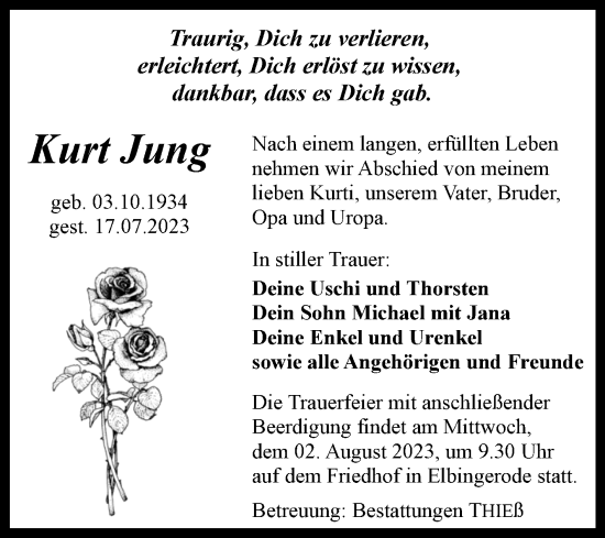 Traueranzeigen Von Kurt Jung Abschied Nehmen De