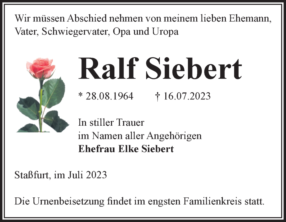 Traueranzeigen Von Ralf Siebert Abschied Nehmen De