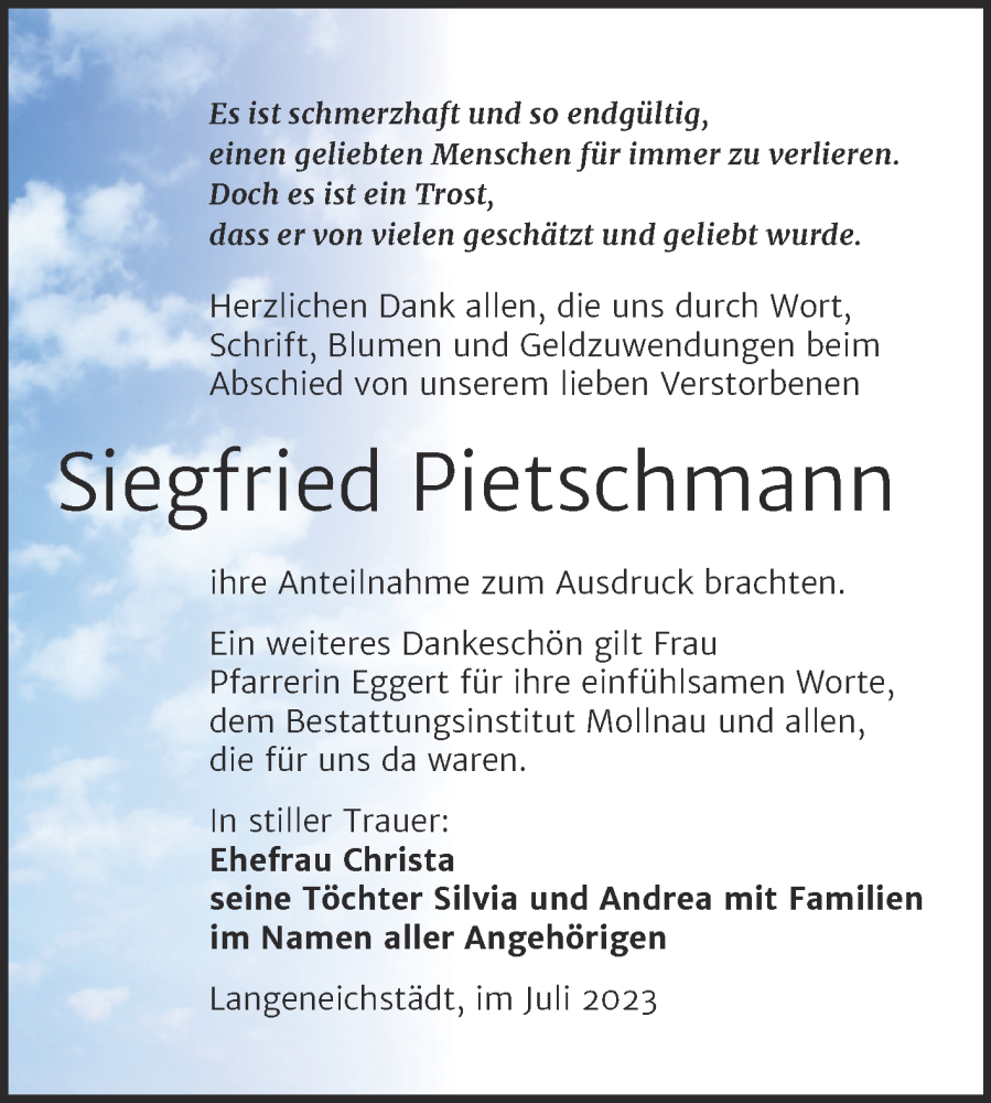 Traueranzeigen Von Siegfried Pietschmann Abschied Nehmen De