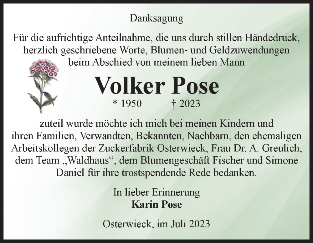 Traueranzeigen Von Volker Pose Abschied Nehmen De