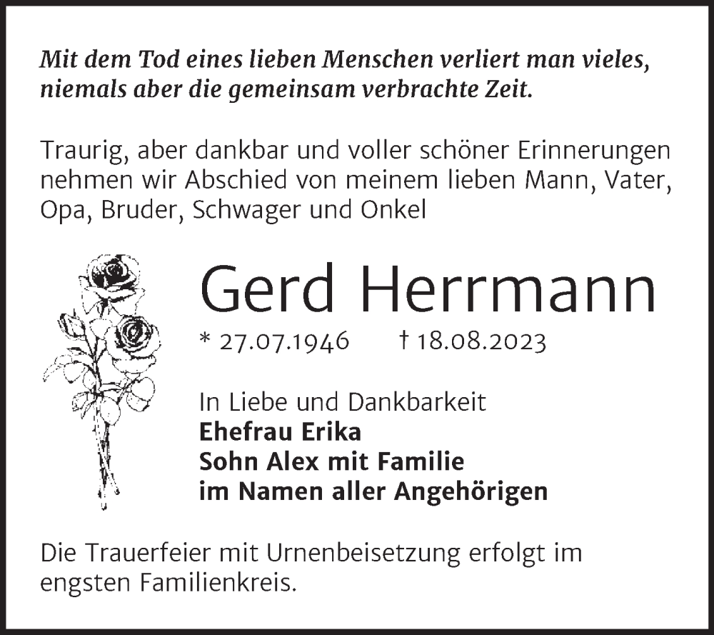 Traueranzeigen Von Gerd Herrmann Abschied Nehmen De