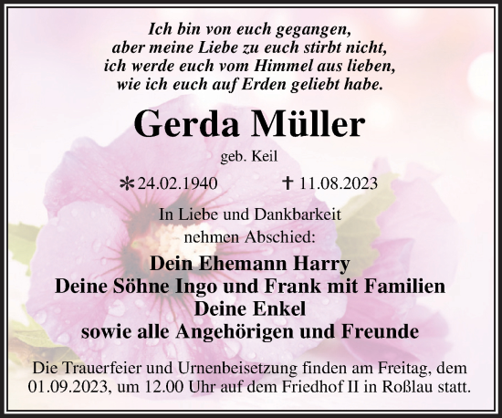 Traueranzeigen von Gerda Müller abschied nehmen de