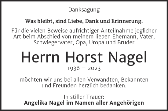 Traueranzeigen Von Horst Nagel Abschied Nehmen De