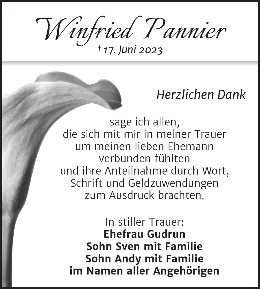 Traueranzeigen Von Winfried Pannier Abschied Nehmen De