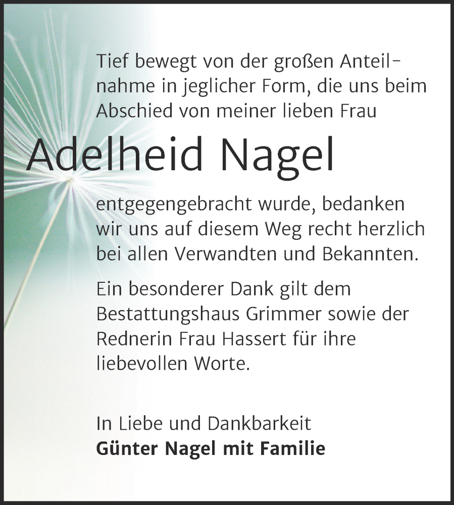 Traueranzeigen Von Adelheid Nagel Abschied Nehmen De