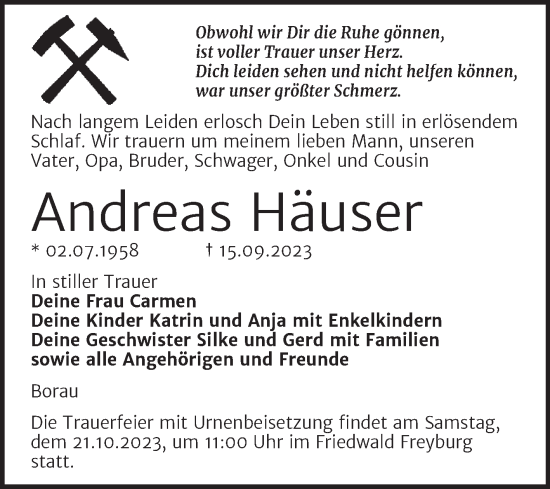 Traueranzeigen Von Andreas H User Abschied Nehmen De