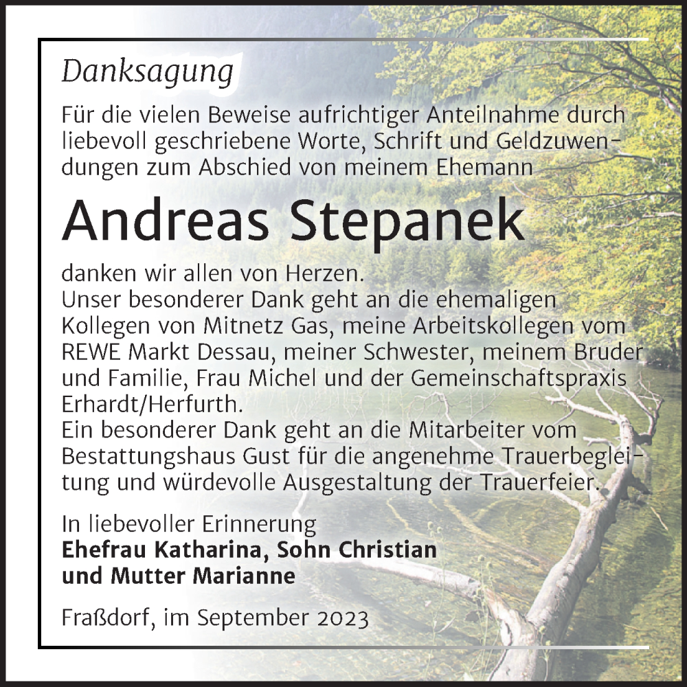 Traueranzeigen Von Andreas Stepanek Abschied Nehmen De