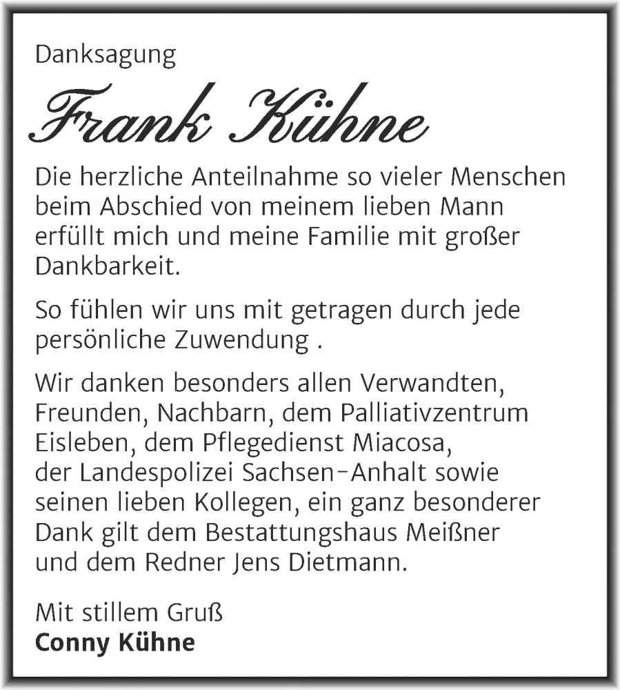 Traueranzeigen Von Frank K Hne Abschied Nehmen De