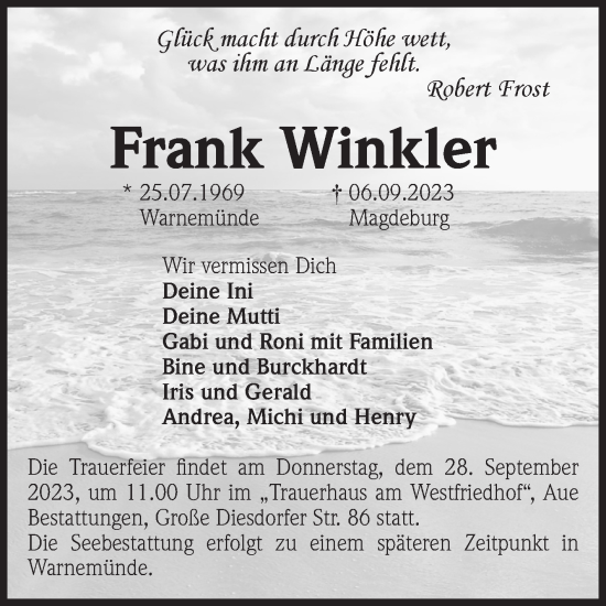 Traueranzeigen Von Frank Winkler Abschied Nehmen De