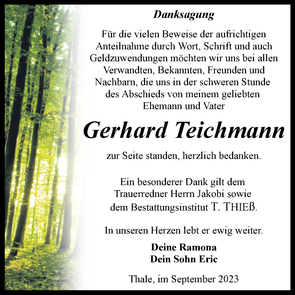 Traueranzeigen Von Gerhard Teichmann Abschied Nehmen De