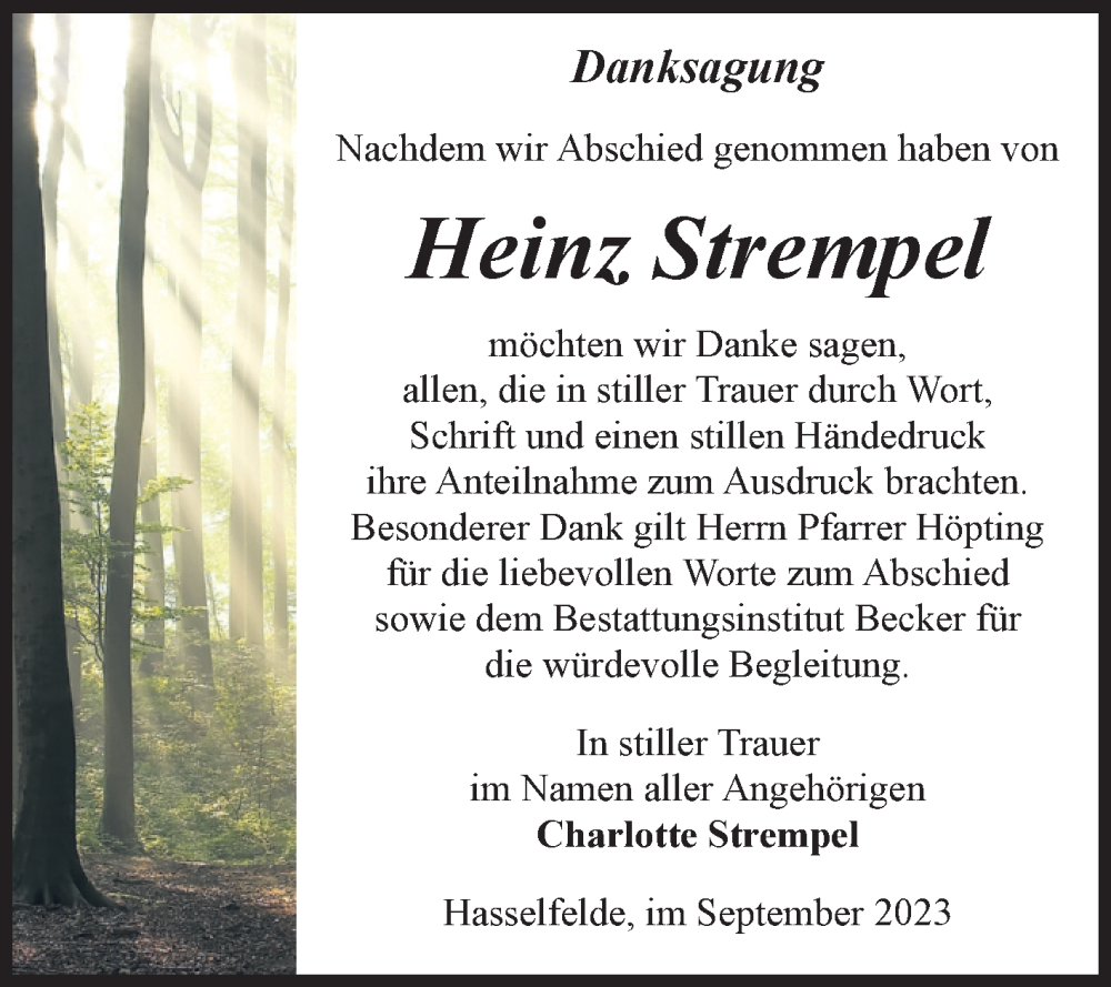 Traueranzeigen Von Heinz Strempel Abschied Nehmen De