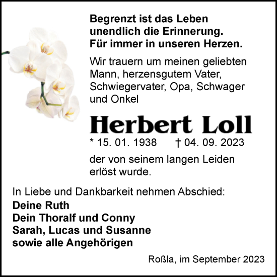 Traueranzeigen Von Herbert Loll Abschied Nehmen De