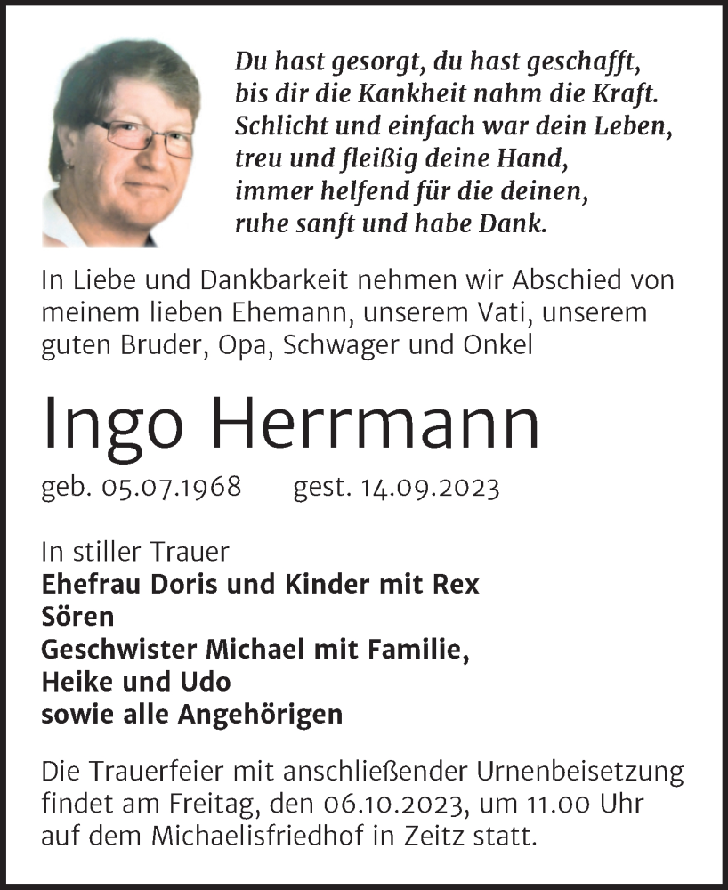 Traueranzeigen Von Ingo Herrmann Abschied Nehmen De