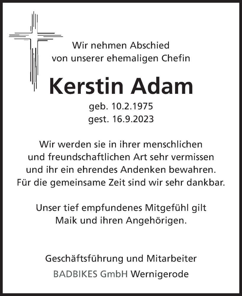 Traueranzeigen Von Kerstin Adam Abschied Nehmen De