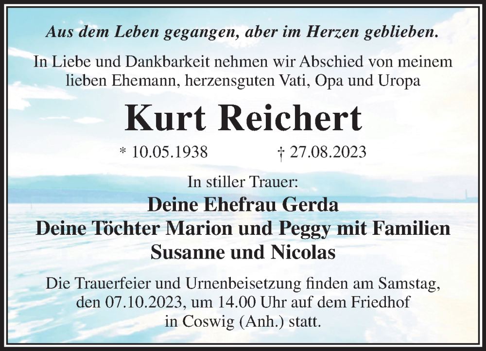 Traueranzeigen Von Kurt Reichert Abschied Nehmen De