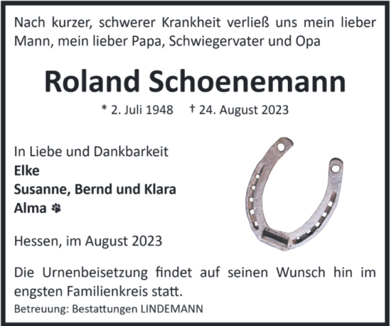 Traueranzeigen Von Roland Schoenemann Abschied Nehmen De