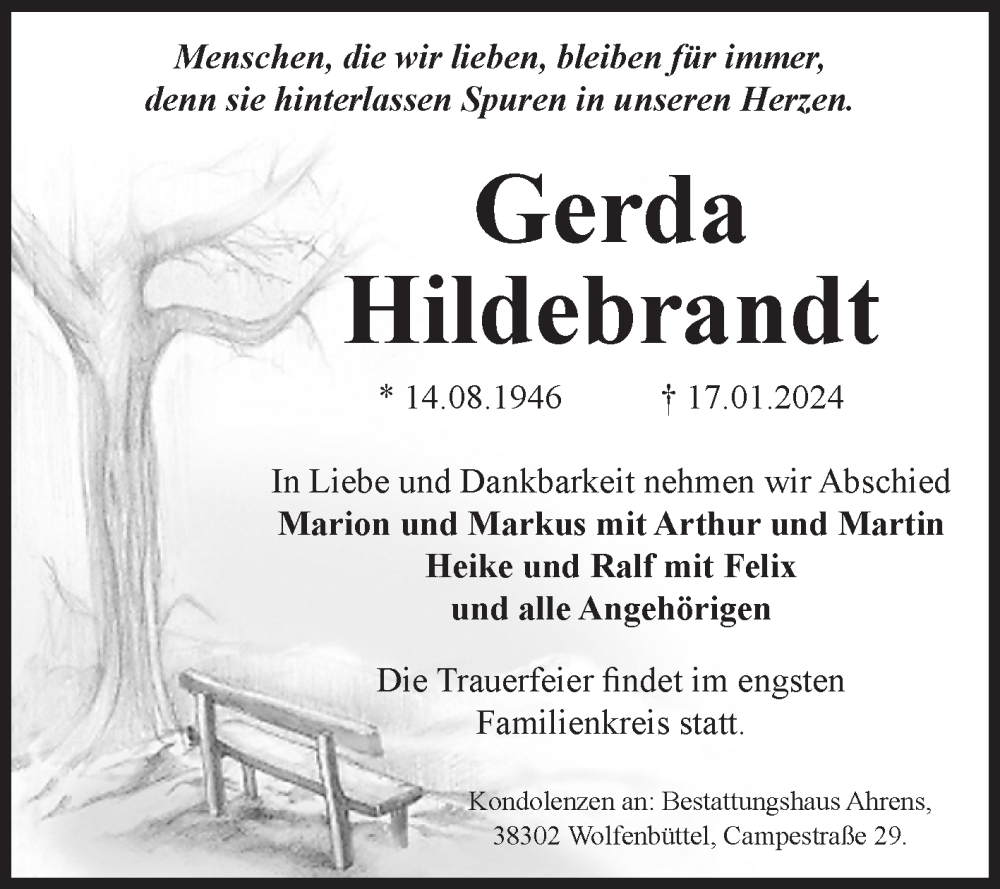 Traueranzeigen Von Gerda Hildebrandt Abschied Nehmen De