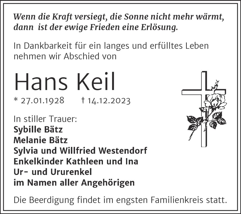 Traueranzeigen Von Hans Keil Abschied Nehmen De