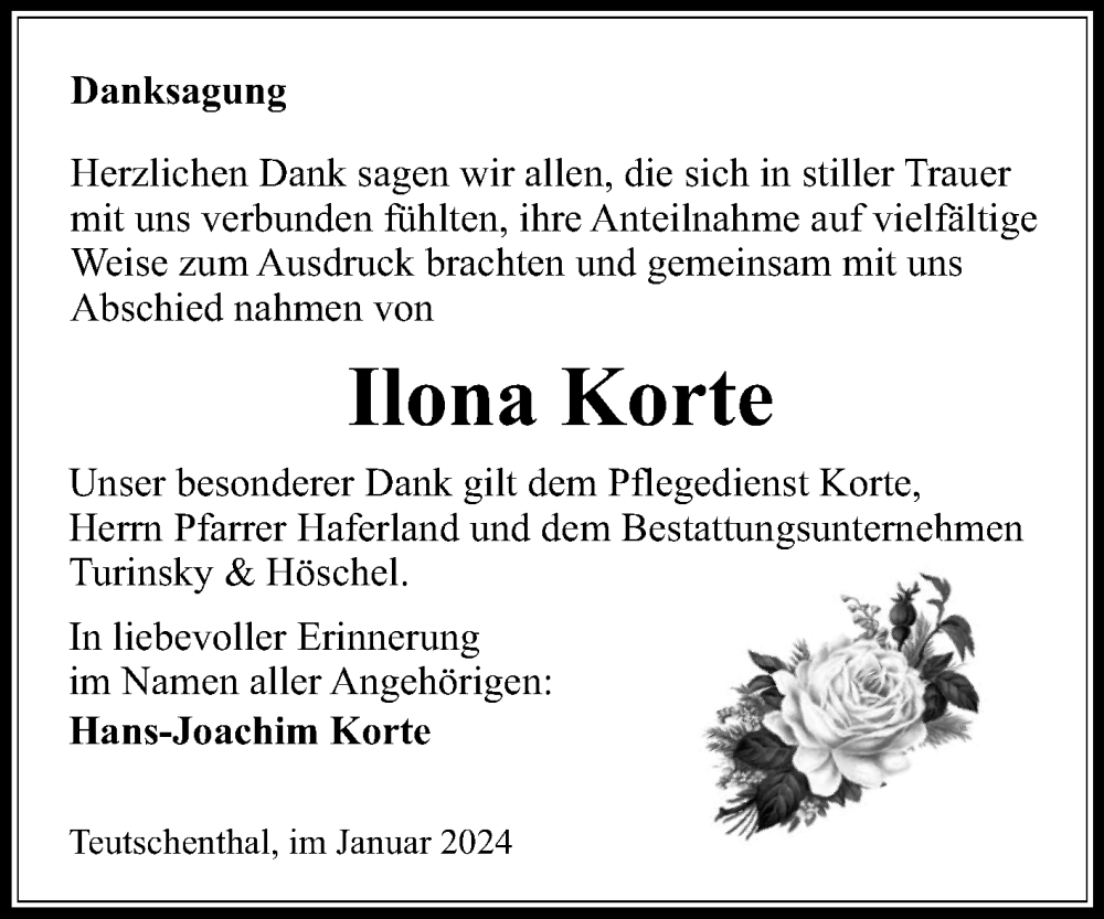 Traueranzeigen Von Ilona Korte Abschied Nehmen De