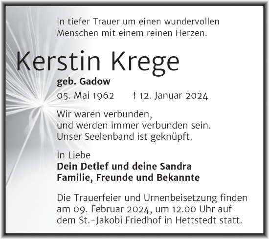 Traueranzeigen Von Kerstin Krege Abschied Nehmen De