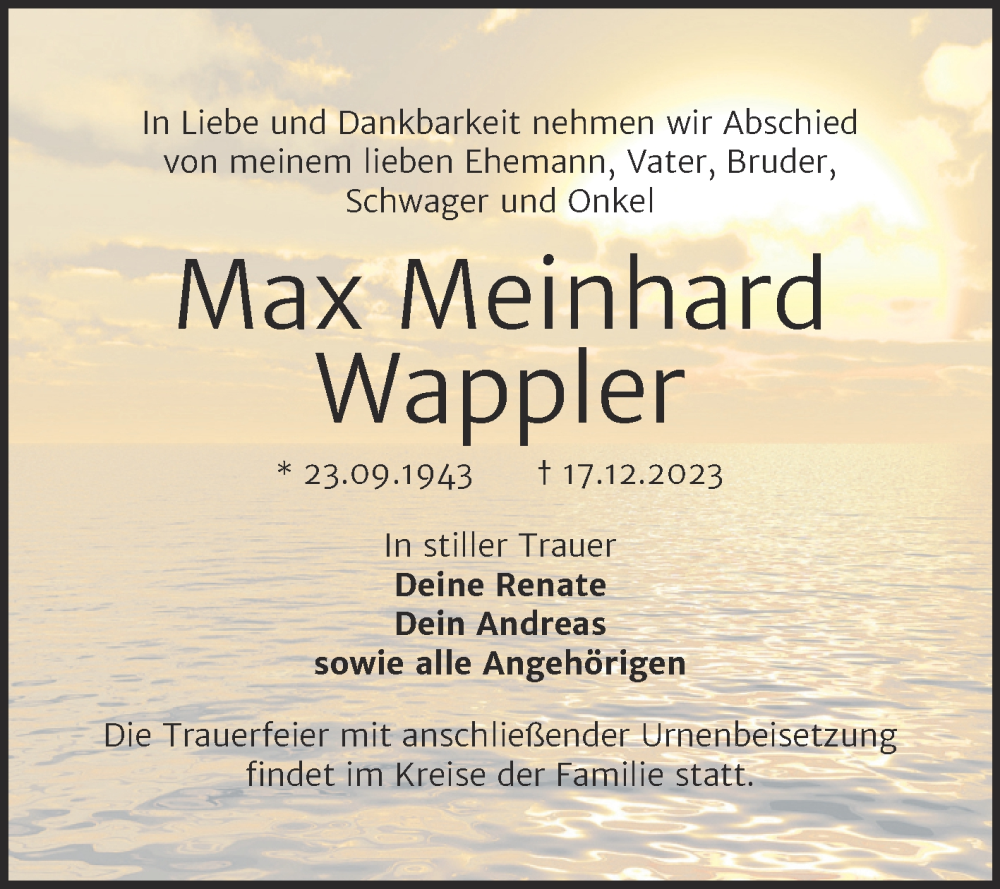 Traueranzeigen Von Max Meinhard Wappler Abschied Nehmen De